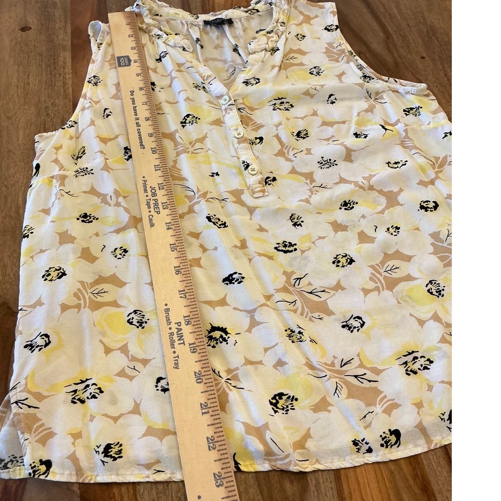 Talbots Ruffle Neck Shell Layered Floral Sleeveless‎ Blouse P231075014 Cream LP - Picture 7 of 10